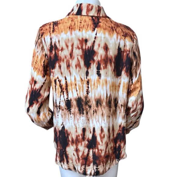 Nanushka Celes Tie Dye Button Down Shirt Brown Orange Black Long Sleeve Size M - Picture 3 of 9